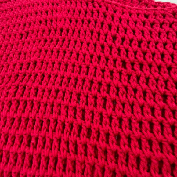 Handmade Red Crochet Granny Bottom Large Stretchy Shoulder Bag Market Tote Tote - Picture 5 of 11